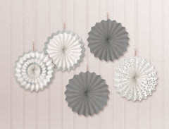 Silver Patterned Paper Fan Decorations - 5-Pack