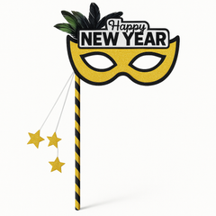 "Happy New Year" Masquerade Mask on a Stick