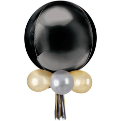 Class 101 - Round Pearl Foil & Latex Balloon Chandelier, Black/Gold, 16x26-in, 16-pk, for Birthday Party