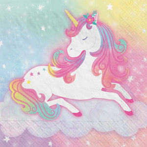 Little Gym - Unicorn Square Paper Disposable Beverage Napkins, Pink/Blue, 5-in, 2-ply, for Birthday Party - 16 Ct.