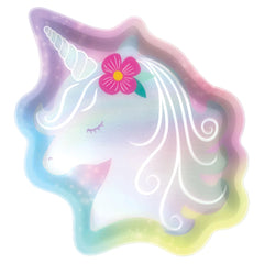 Little Gym - Unicorn Paper Disposable Dessert Plates, Pink/White, 7-in, for Birthday Party - 8 Ct.