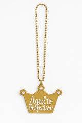 Golden "Aged to Perfection" Beaded Necklace with Crown Pendant