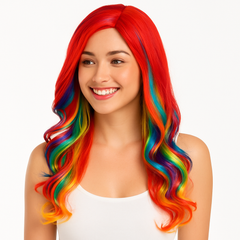 Glam Rainbow Wig - Vibrant Long Wavy Costume Accessory