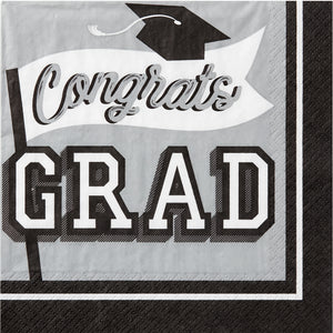 True to Your School Graduation Lunch Napkins - 6.5 In. x 6.5 In. - Silver, 40 Pack