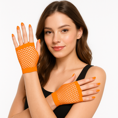 Vibrant Orange Fishnet Fingerless Gloves