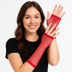 Red Long Fishnet Fingerless Gloves – Deluxe Costume Accessory