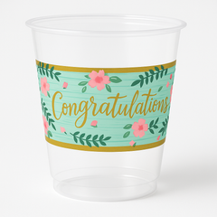 Mint to Be Floral "Congratulations" Plastic Cups - 16 oz, 25 Pack