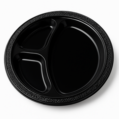 Black Plastic Divided Dinner Plates, 10.25" - 20 Pack