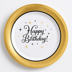 Metallic Gold Happy Birthday Premium Plastic Dinner Plates, 10-Pack