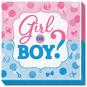 "Girl or Boy?" Gender Reveal Beverage Napkins - 16-Pack - 5 In. X 5 In.