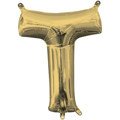 Metallic Gold Letter "T" Foil Balloon - Air Filled