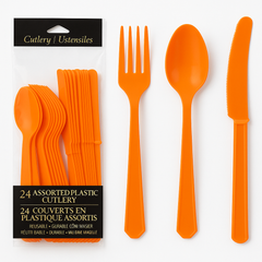 Vibrant Orange Plastic Cutlery Set - 24 Pack