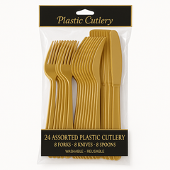 Gold Assorted Plastic Cutlery Set - 24 Pieces