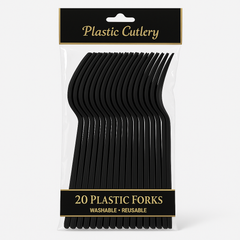 Jet Black Plastic Forks - Pack of 20