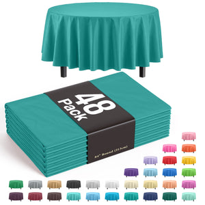 Round Teal Plastic Table Cover | 84 in. | Case of 48