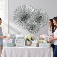 Silver Glitter Paper Fan Decorations Set - 4 Pack