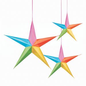 Vibrant 3D Multi-Coloured Star Decorations - Set of 3