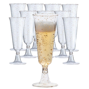 5 Oz. Rose Gold Sparkle Plastic Flute Glasses | 12 Count