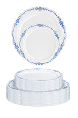 5 Oz. White / Navy Victorian Design Bowls | 20 Count