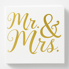 Elegant Gold "Mr & Mrs" Wedding Beverage Napkins, 16-Pack