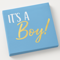 Blue & Gold "It's a Boy" Beverage Napkins - 16 Pack - 5 In. X 5 In.
