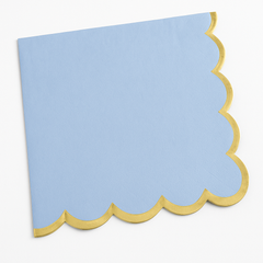 Elegant Blue Luncheon Napkin with Gold Scalloped Edge