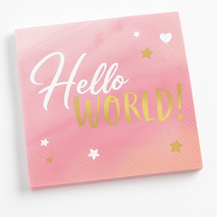 "Hello World" Pink and Gold Lunch Napkins - 16 Pack