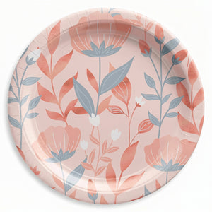 Rose Gold Floral Round Paper Plates - 6.75"