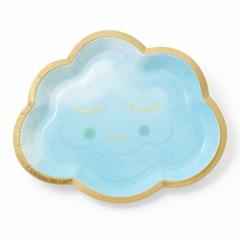 Oh Baby! Cloud-Shaped Metallic Plates - Blue & Gold, 8 Pack
