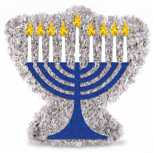 Shimmering Mini Tinsel Menorah Hanukkah Decoration