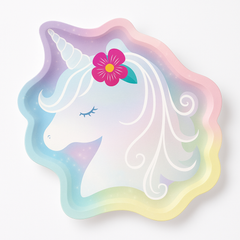 Iridescent Unicorn Shaped Dessert Plates - 7", 8 Pack