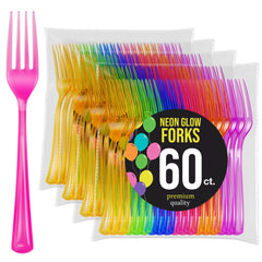 Unleashed - Heavy Duty Neon Plastic Forks - 60 Ct.