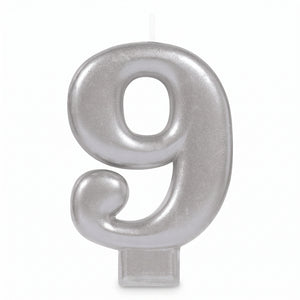 Silver Number 9 Molded Birthday Candle