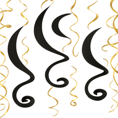 Elegant Black Swirl Party Decorations - 22-Inch, 3-Pack