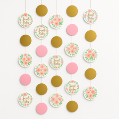 Floral Baby Shower String Decorations, Pink & Gold, 7-ft, 6-Pack