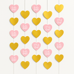 "It's a Girl" Metallic Gold & Pink Hanging String Decorations, 7-ft, 6-Pack