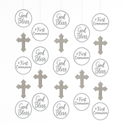 White and Silver Communion Hanging String Decorations, 5-ft, 5-Pack