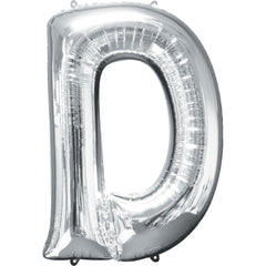 Silver Letter "D" Foil Mylar Balloon - Metallic Super Shape