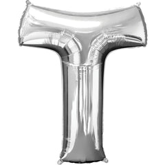 Silver Foil Letter "T" Balloon - Super Shape