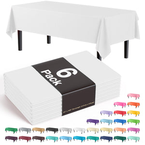 White Plastic Table Covers | 6 Pack - 54 In. x 108 In.
