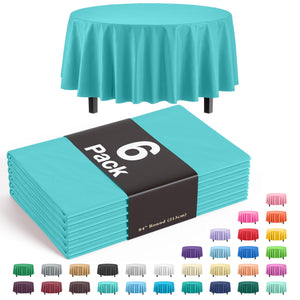 Round Aqua Blue Plastic Table Covers | 6 Pack - 84 in.
