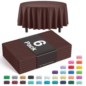 Premium Round Brown Plastic Table Covers | 6 Pack - 84 in.
