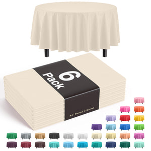 Premium Round Ivory Plastic Table Covers | 6 Pack - 84 in.