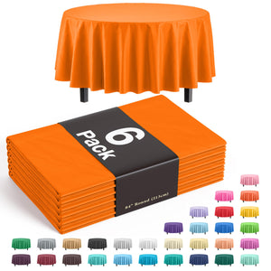 Premium Round Orange Plastic Table Covers | 6 Pack - 84 in.