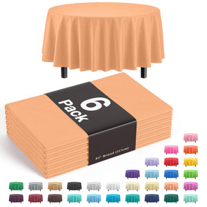 Round Peach Plastic Table Covers | 6 Pack - 84 in.