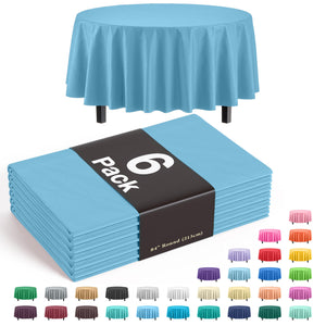 Round Sky Blue Plastic Table Covers | 6 Pack - 84 in.