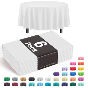 Round White Plastic Table Covers | 6 Pack - 84 in.