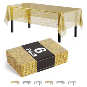 Gold Lace Plastic Table Covers | 6 Pack | 54 in. x 108 in.
