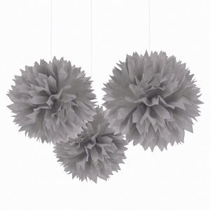 Silver Tissue Pom Pom Decorations, 16-Inch, 3-Pack