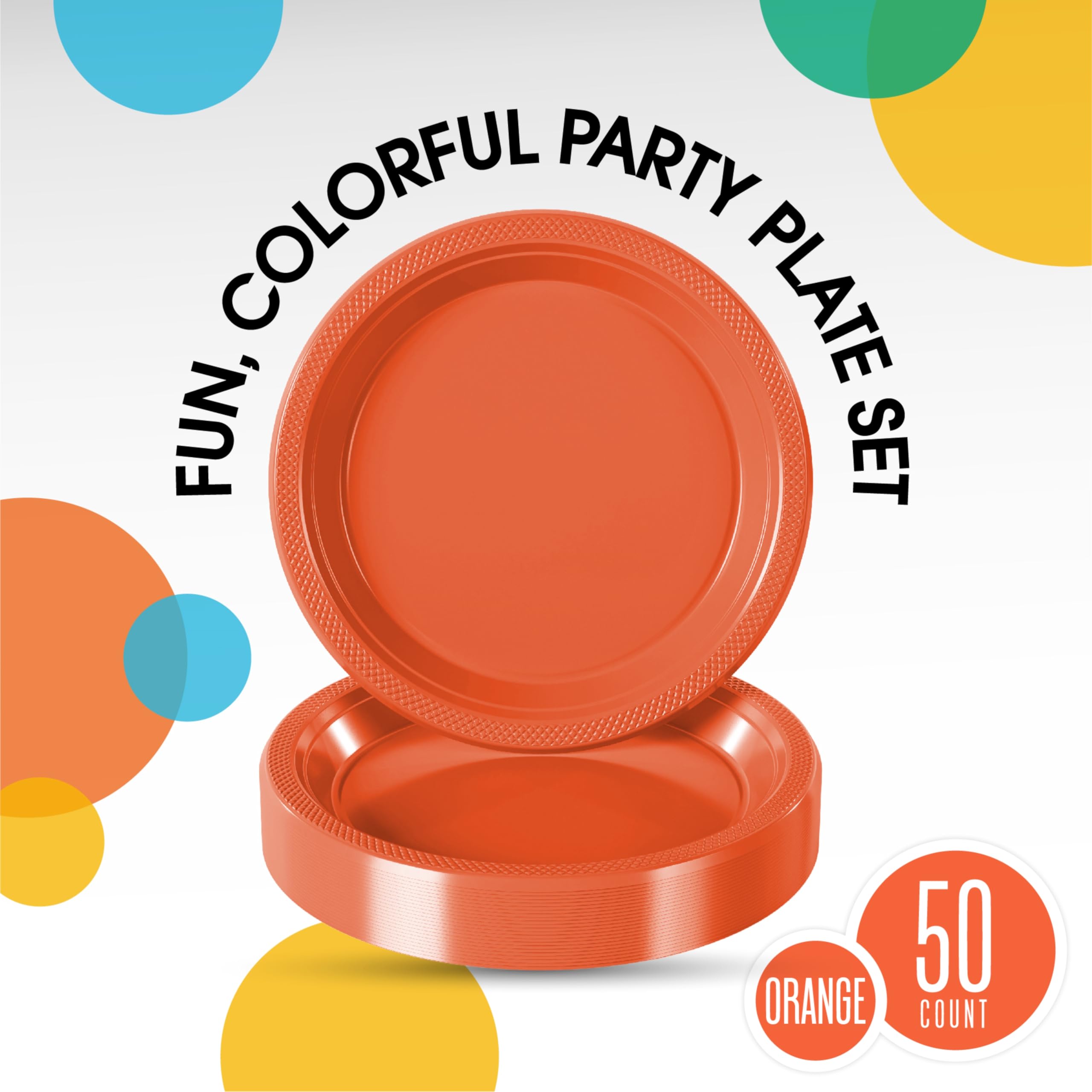7 In. Orange Plastic Plates | 50 Count